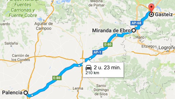 Reisroute Palencia-Vitoria Gasteiz